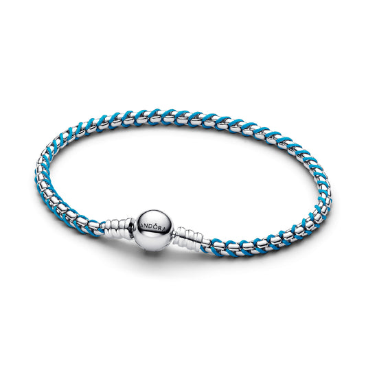 Bracciale Pandora argento con cordino turchese intrecciato 16 cm
