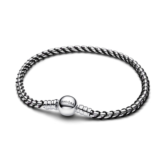 Bracciale Pandora in argento e tessuto intrecciato nero 17 cm