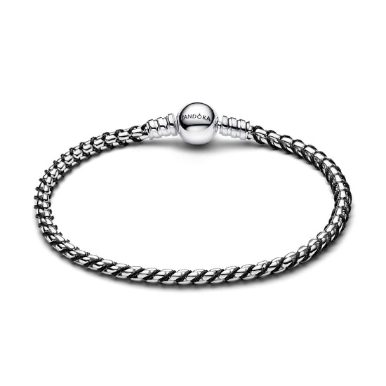 Bracciale Pandora in argento e tessuto intrecciato nero 17 cm