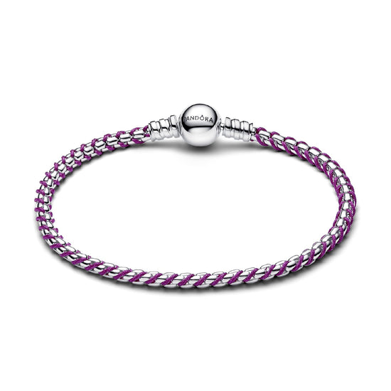 Bracciale Pandora in argento e tessuto intrecciato viola 17 cm