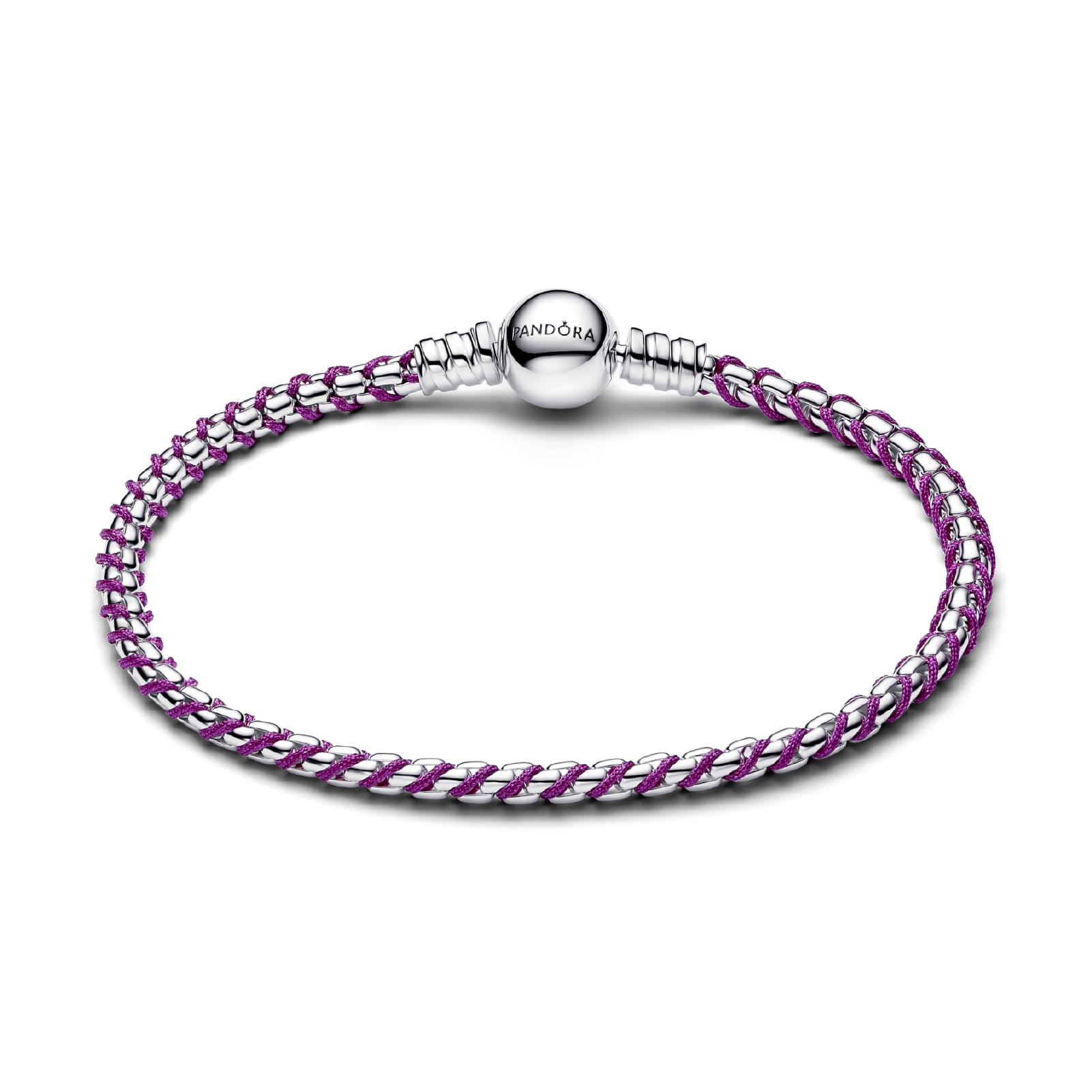 Bracciale Pandora in argento e tessuto intrecciato viola 17 cm