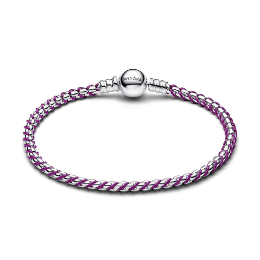 Bracciale Pandora in argento e tessuto intrecciato viola 17 cm