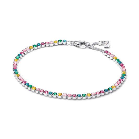 Bracciale tennis Pandora argento zirconi cristalli multicolore 18 cm