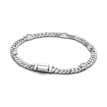 Bracciale catena Pandora maglia cubana in argento con cuori 16 cm