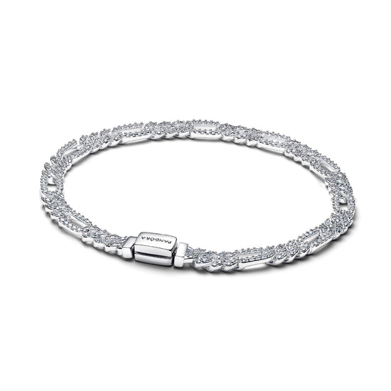 Bracciale Pandora maglia cubana in argento e pavé con ovali 16 cm
