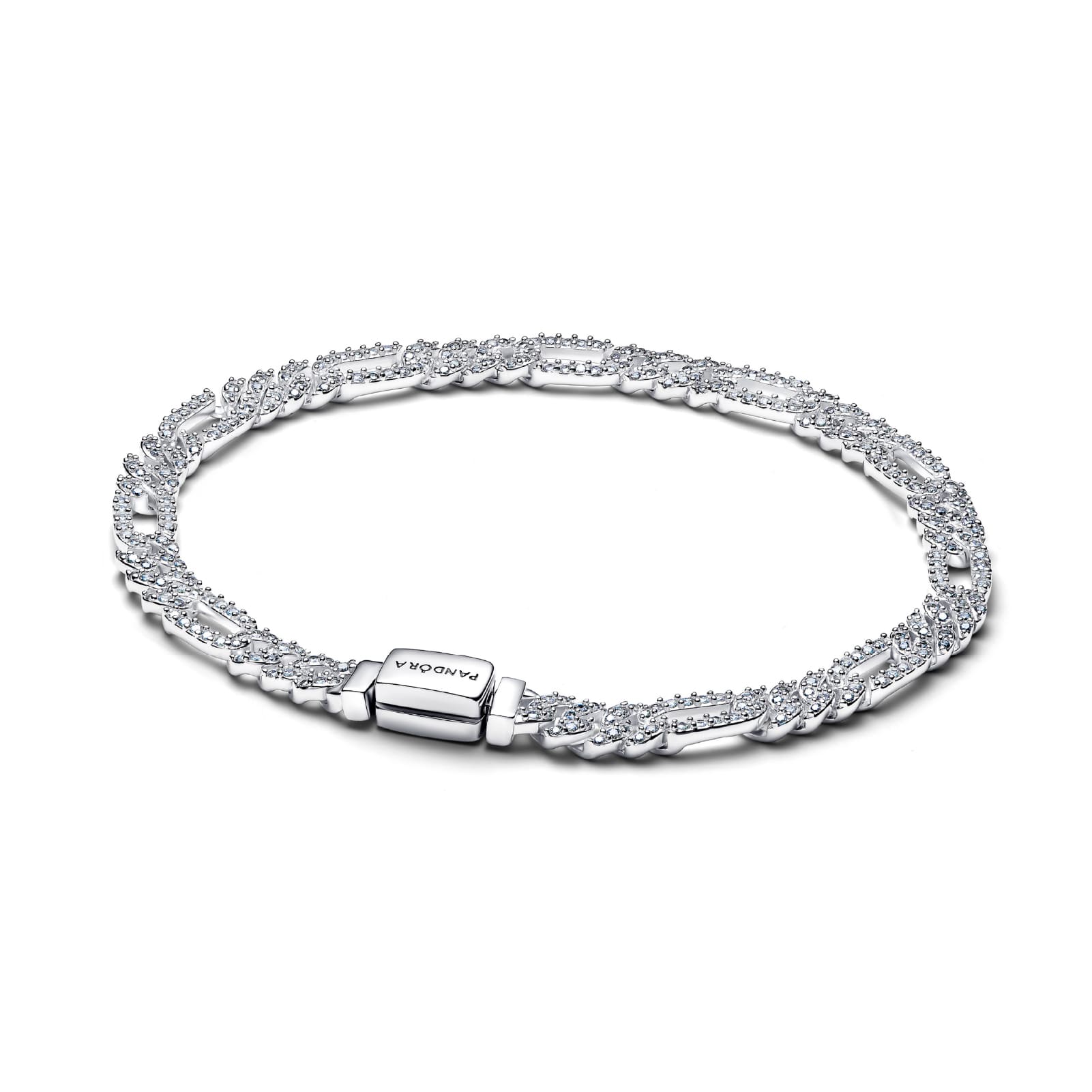 Bracciale Pandora maglia cubana in argento e pavé con ovali 16 cm