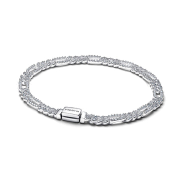 Bracciale Pandora maglia cubana in argento e pavé con ovali 16 cm