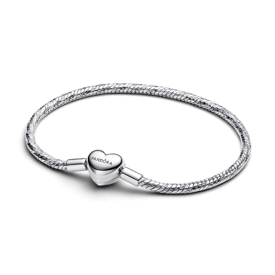 Bracciale Pandora in argento maglia snake e cuore da incidere 16 cm