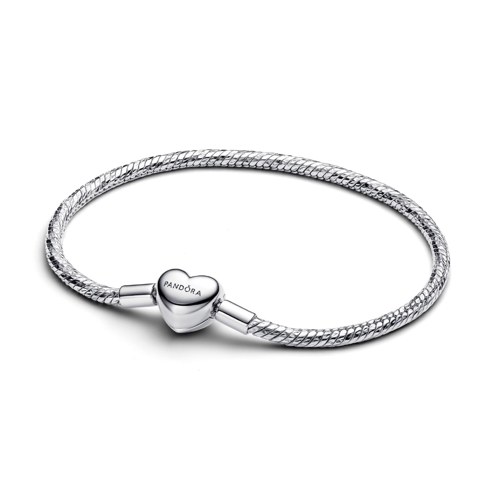 Bracciale Pandora in argento maglia snake e cuore da incidere 16 cm