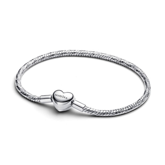Bracciale Pandora in argento maglia snake e cuore da incidere 16 cm