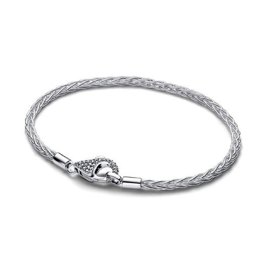 Bracciale Pandora in argento con maglia coda di volpe e pavè 17 cm