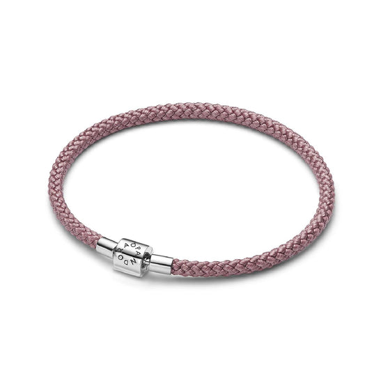 Bracciale Pandora in corda rosa e con chiusura a barile argento 17,5 cm