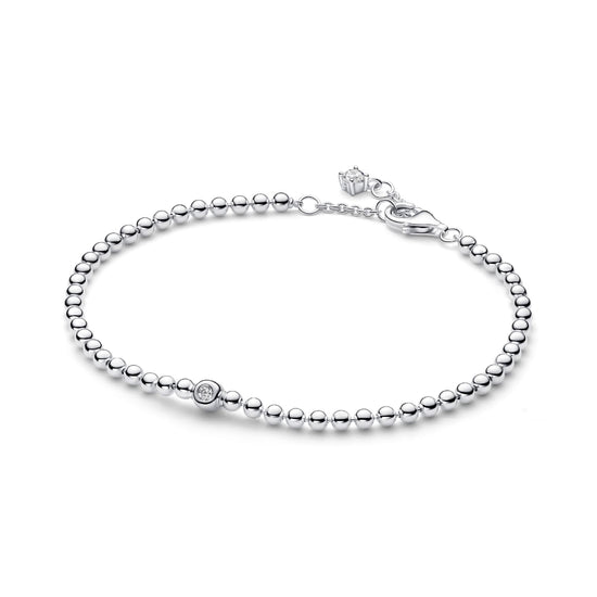 Bracciale Pandora in argento con sfere e zircone centrale 18 cm