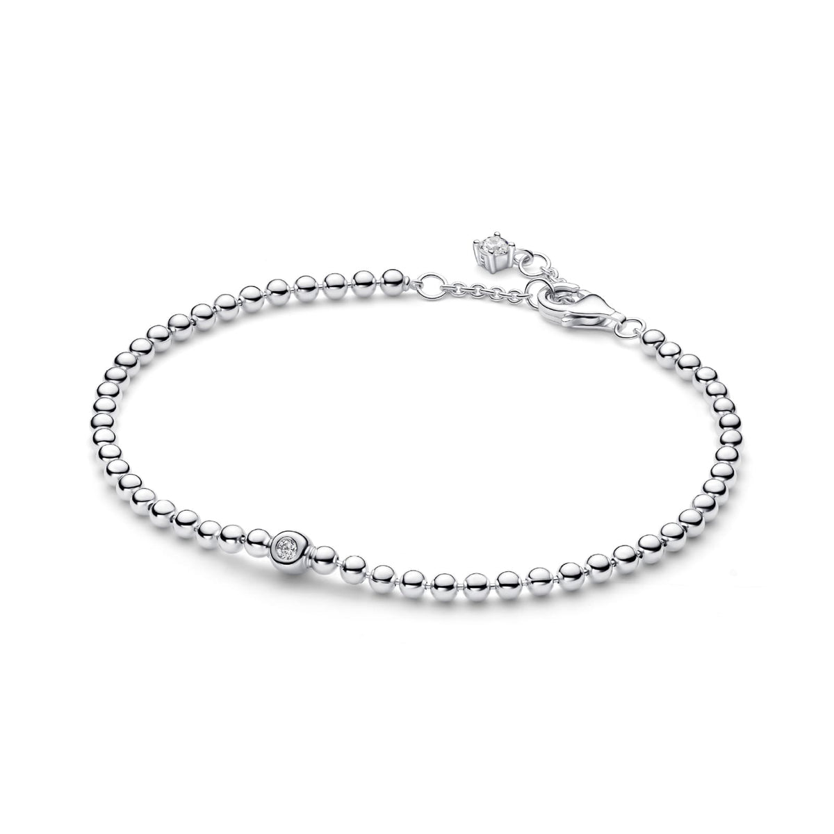 Bracciale Pandora in argento con sfere e zircone centrale 18 cm