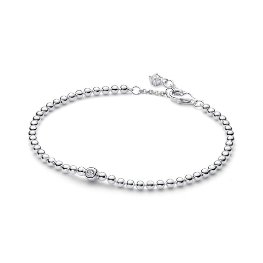 Bracciale Pandora in argento con sfere e zircone centrale 18 cm