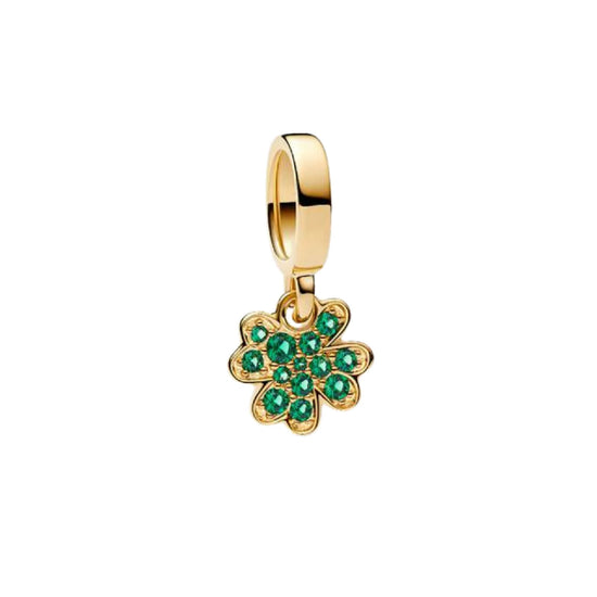 Charm pendente Pandora in oro con quadrifoglio verde MISURA UNICA