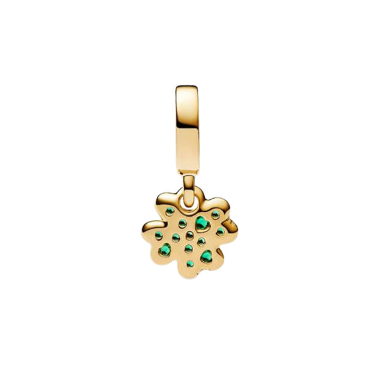 Charm pendente Pandora in oro con quadrifoglio verde MISURA UNICA