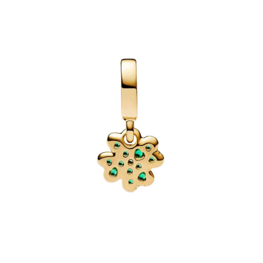Charm pendente Pandora in oro con quadrifoglio verde MISURA UNICA