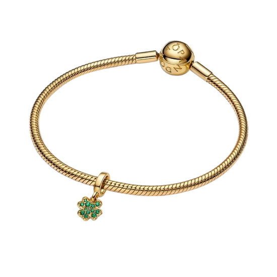 Charm pendente Pandora in oro con quadrifoglio verde MISURA UNICA
