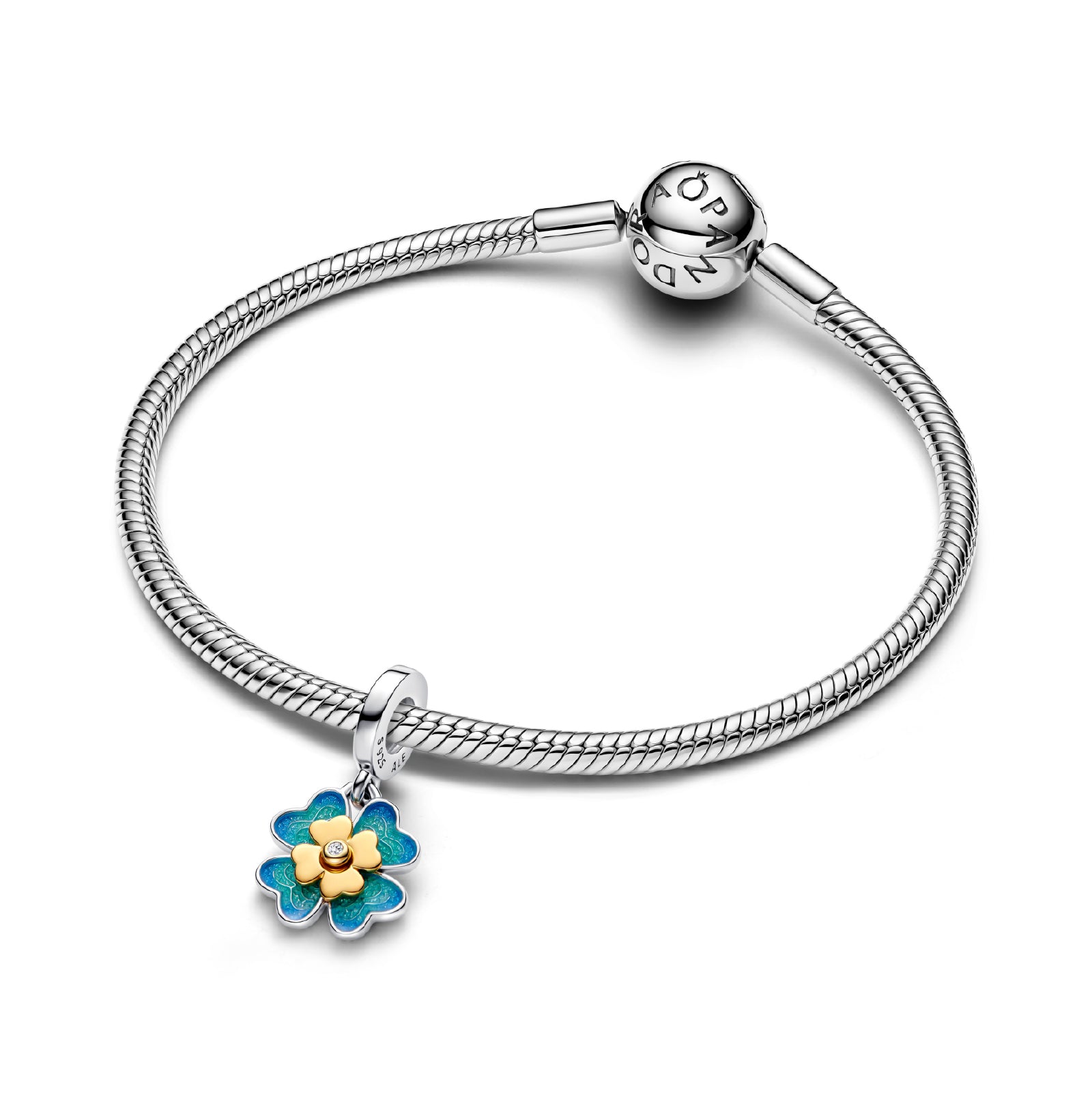 Charm Pandora in argento a quadrifoglio smaltato girevole MISURA UNICA