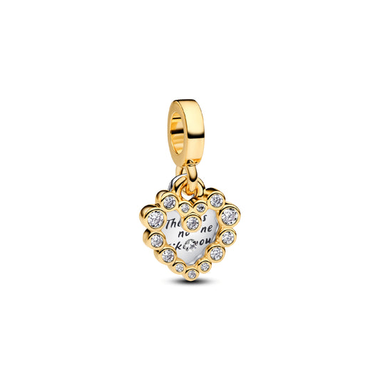 Charm Pandora in argento bicolore con due pendenti a cuore MISURA UNICA