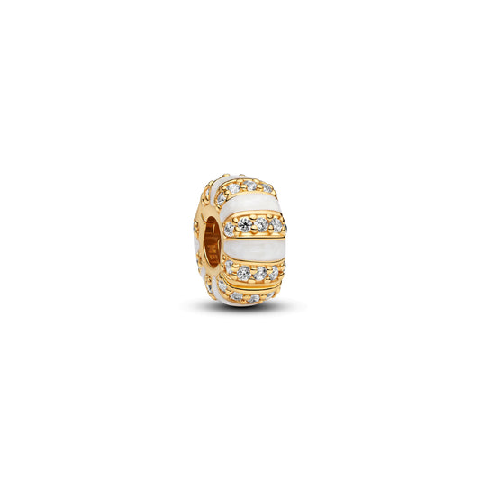 Clip donna Pandora in argento dorato con pietre e smalto bianco MISURA UNICA
