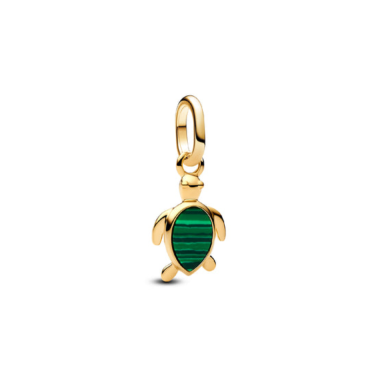 Charm mini Pandora argento dorato tartaruga in malachite MISURA UNICA