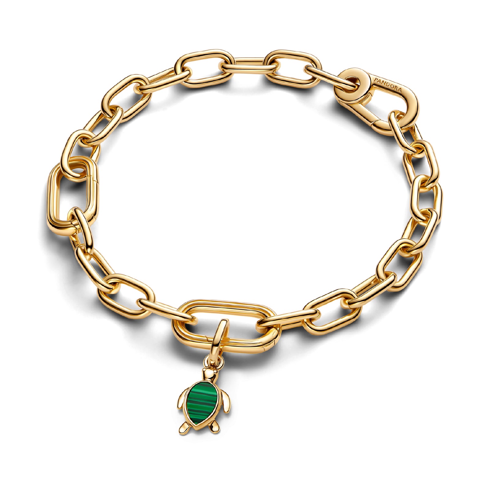 Charm mini Pandora argento dorato tartaruga in malachite MISURA UNICA