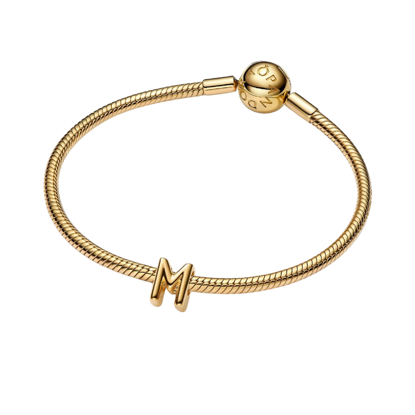 Charm Pandora in argento lettera M piccola placcata oro 14k MISURA UNICA