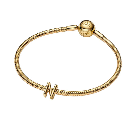 Charm Pandora in argento lettera N piccola placcata oro 14k MISURA UNICA