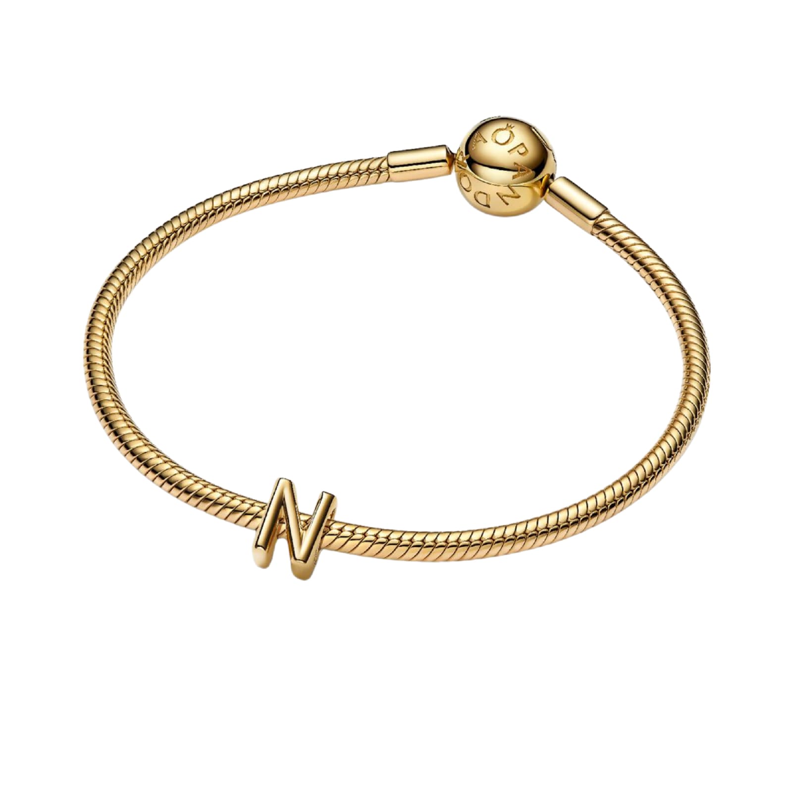 Charm Pandora in argento lettera N piccola placcata oro 14k MISURA UNICA