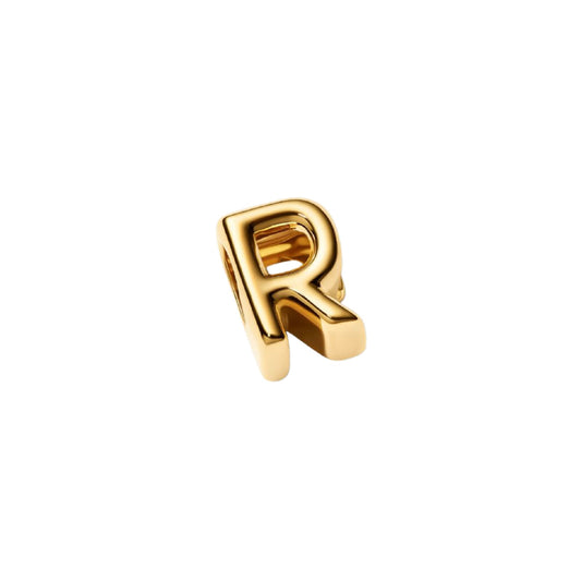Charm Pandora in argento lettera R piccola placcata oro 14k MISURA UNICA
