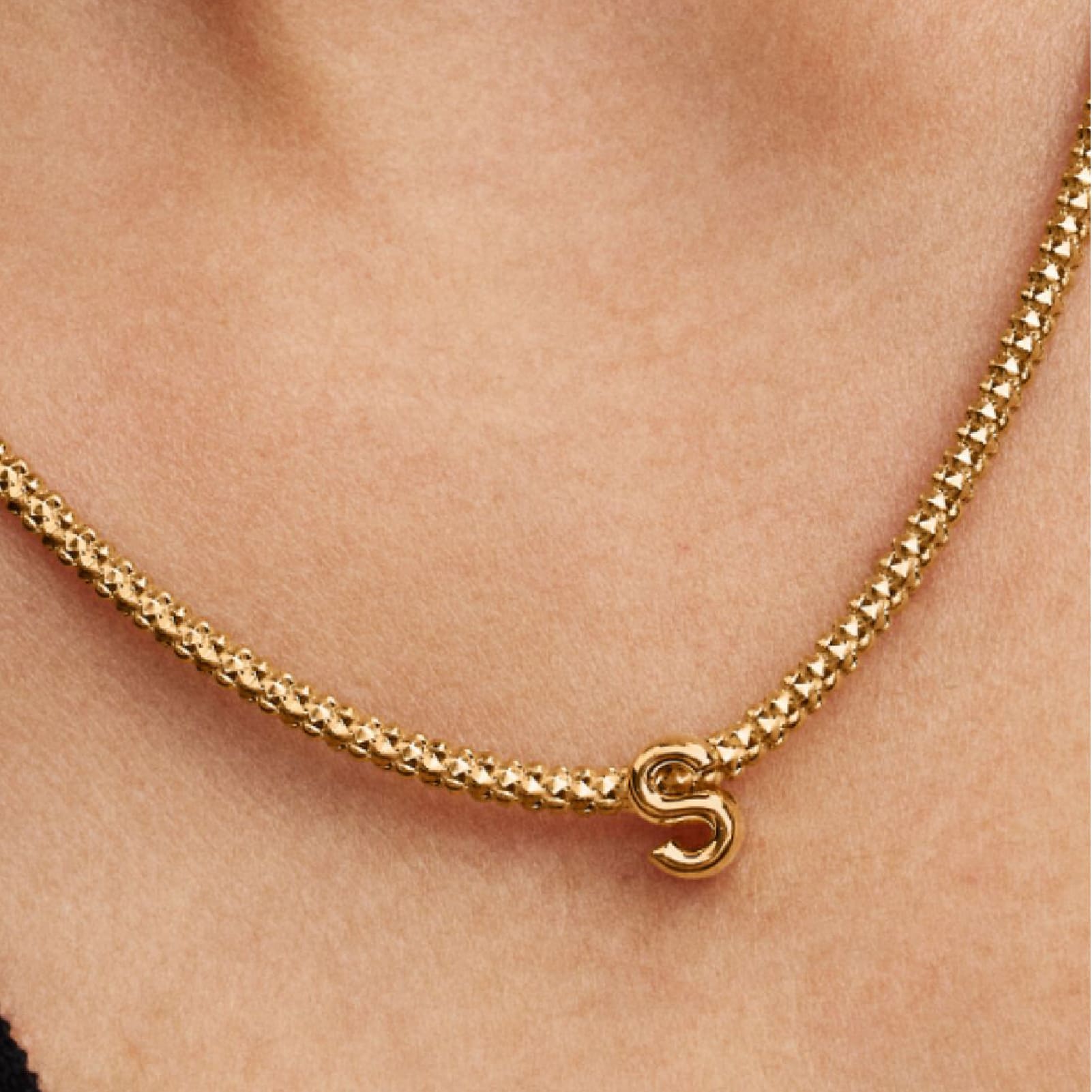 Charm Pandora in argento lettera S piccola placcata oro 14k MISURA UNICA