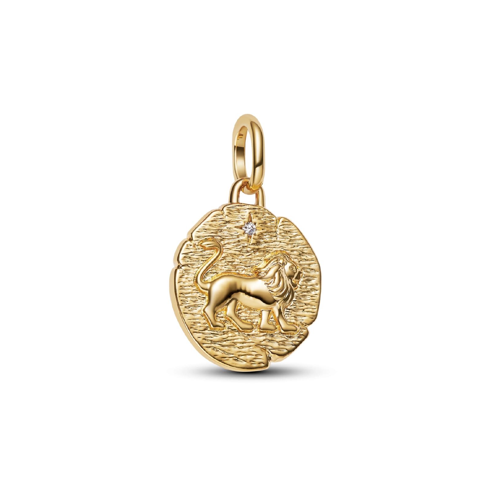 Charm pendente Pandora in argento dorato medaglione leone MISURA UNICA