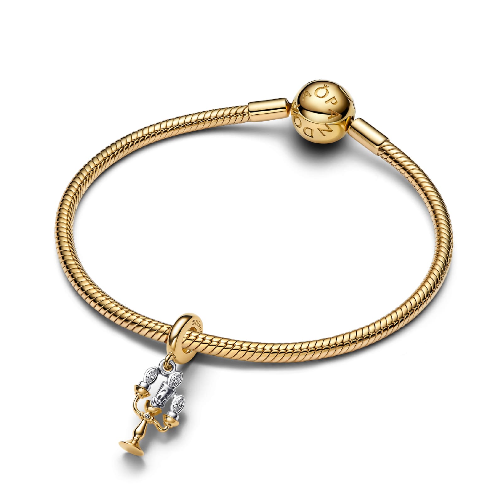 Charm Pandora argento oro Disney La bella e la bestia Lumiere MISURA UNICA