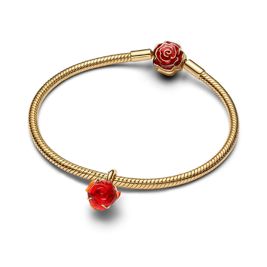 Charm Pandora argento oro Disney Rosa La bella e la bestia MISURA UNICA