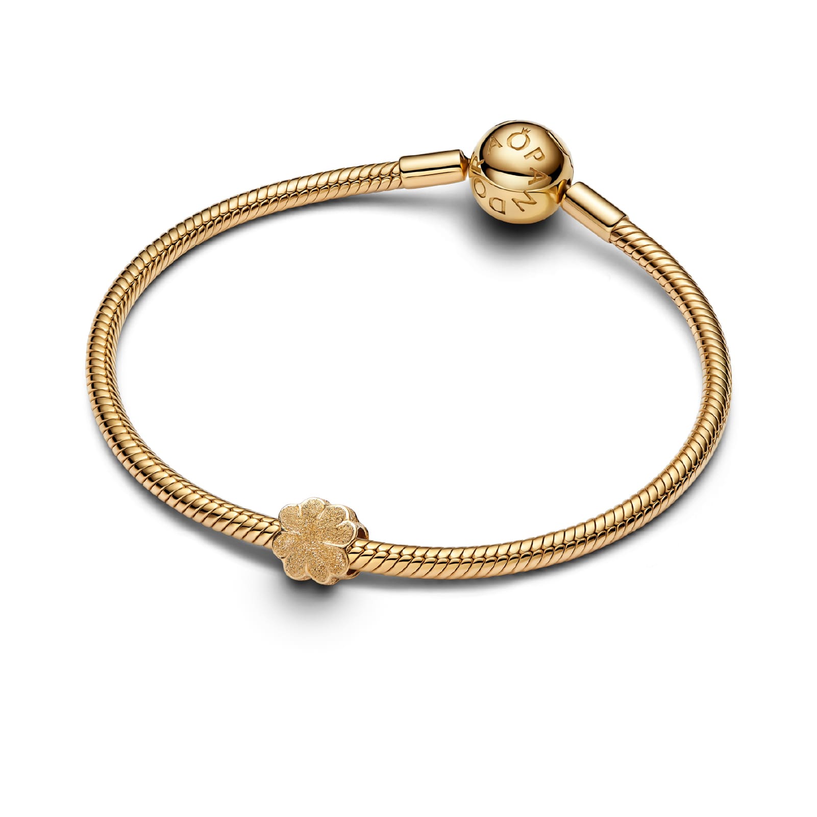 Mini Charm Pandora quadrifoglio diamantato in argento dorato MISURA UNICA