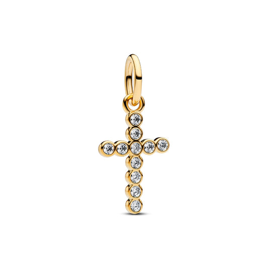 Charm Pandora in argento dorato pendente croce luminosa MISURA UNICA