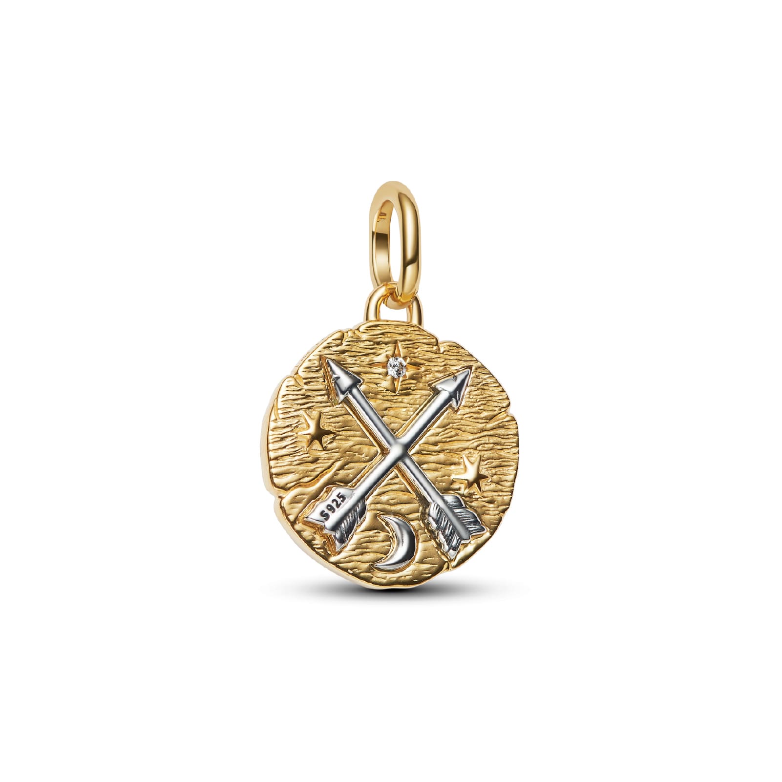 Charm pendente Pandora argento dorato medaglione con frecce MISURA UNICA
