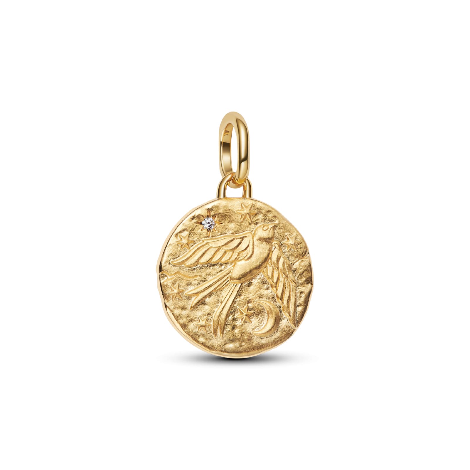 Charm pendente Pandora in argento dorato medaglione rondine MISURA UNICA