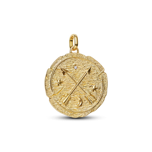 Charm pendente Pandora argento oro medaglia grande con frecce MISURA UNICA