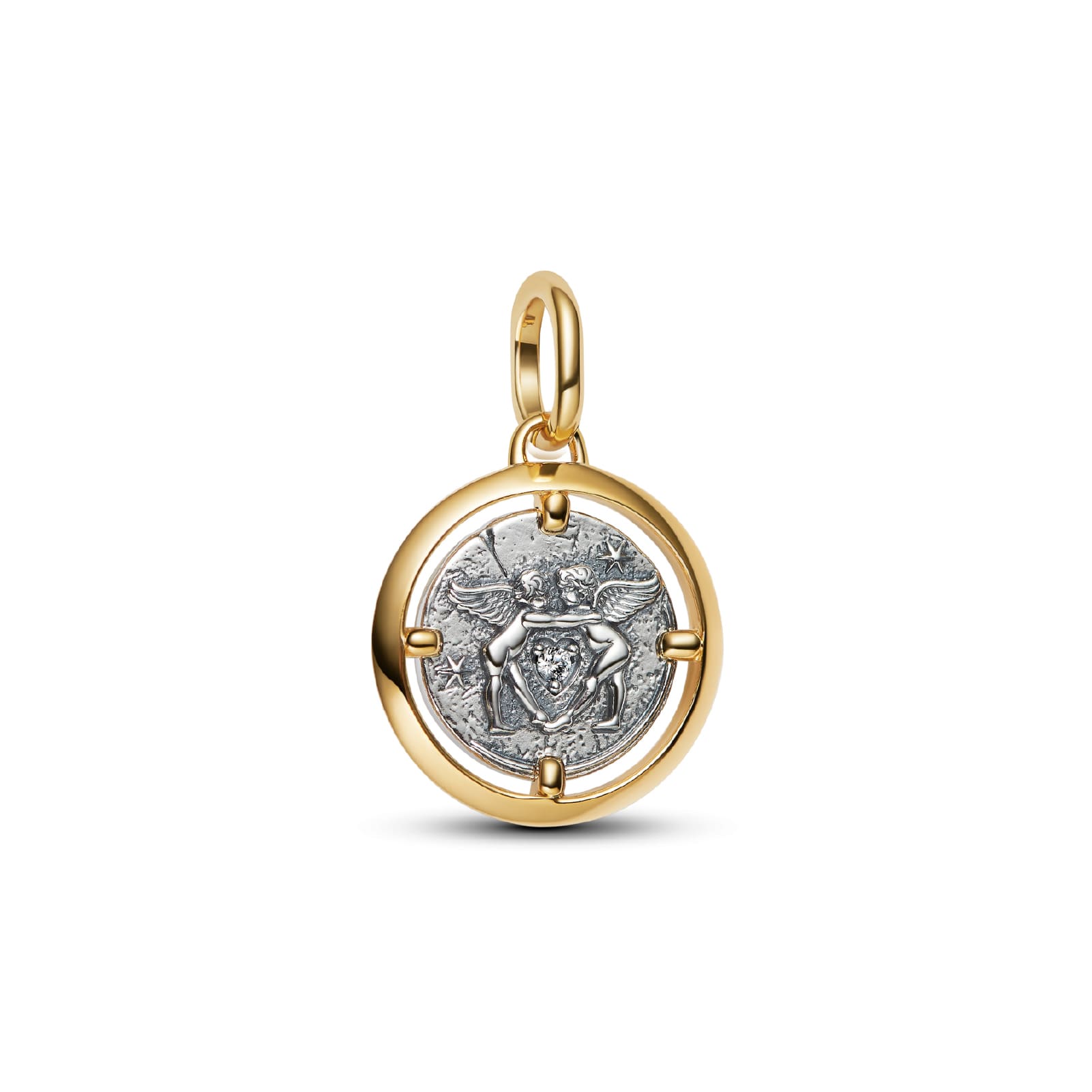 Charm Pandora medaglia angeli argento e placcatura oro 14 kt MISURA UNICA