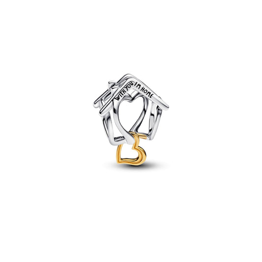 Charm Pandora Openwork Casa in argento con cuore dorato MISURA UNICA