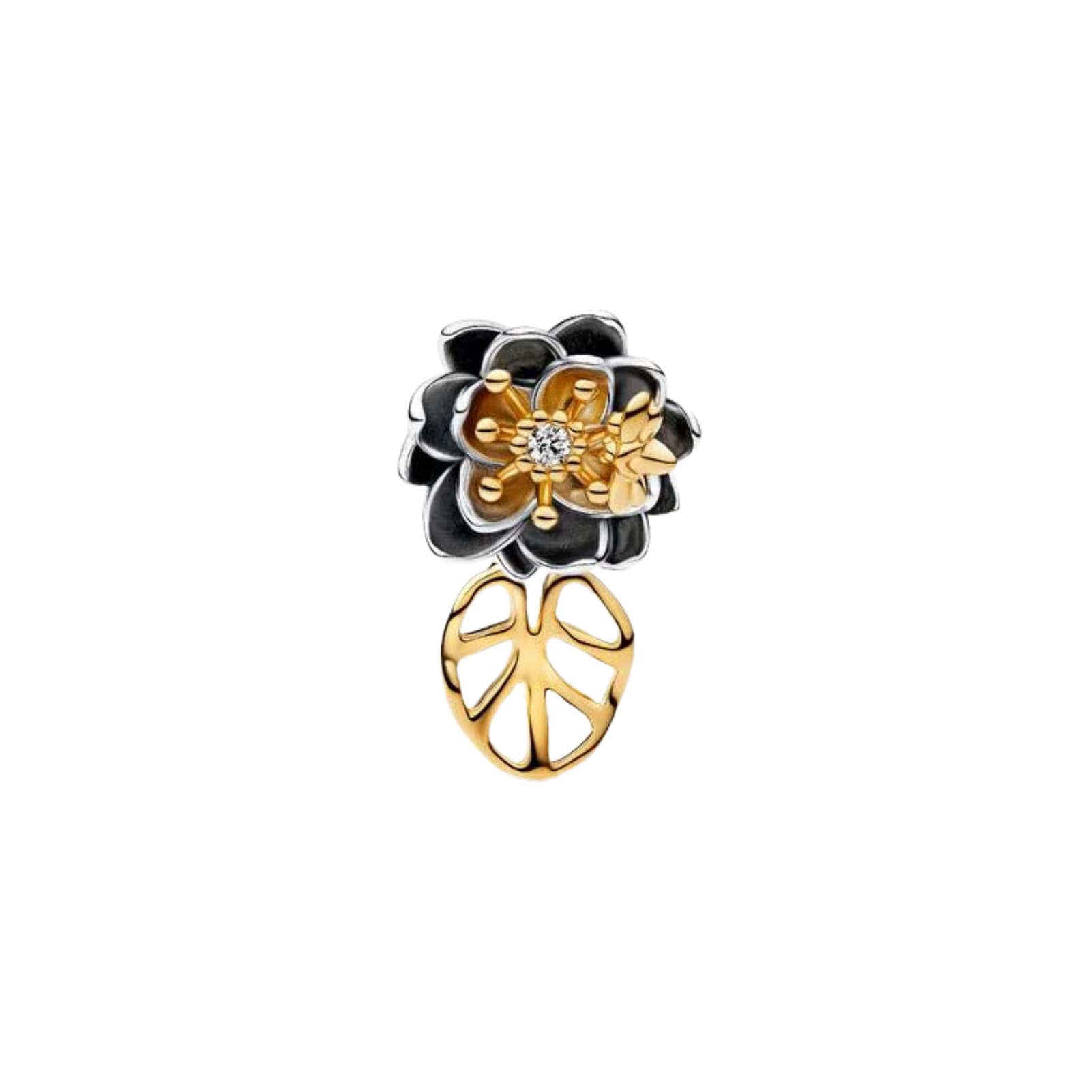 Charm Pandora Disney Tiana in argento e oro con fiore MISURA UNICA