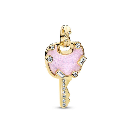 Charm Pandora Moments placcatura oro 14k chiave rosa e zirconi MISURA UNICA
