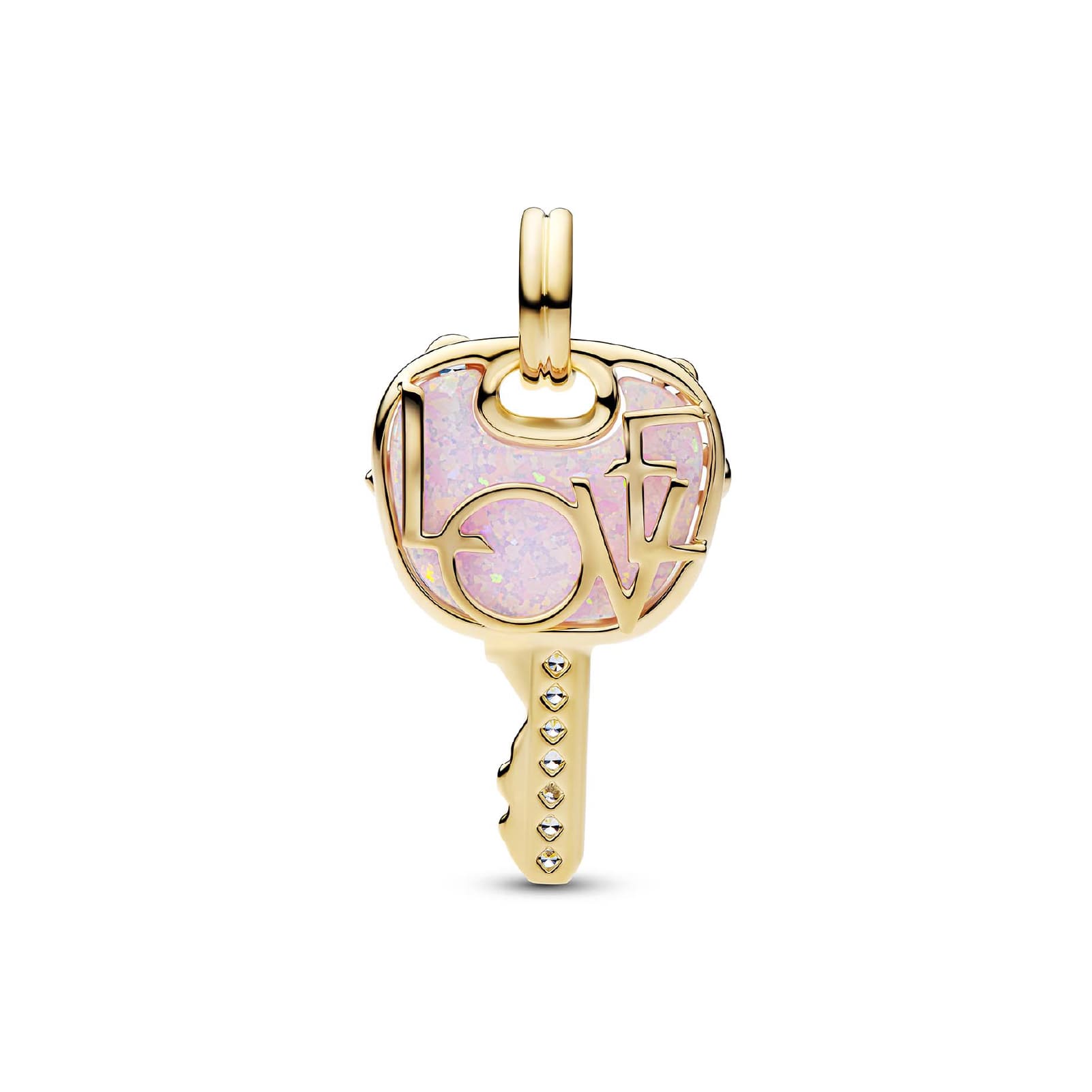Charm Pandora Moments placcatura oro 14k chiave rosa e zirconi MISURA UNICA