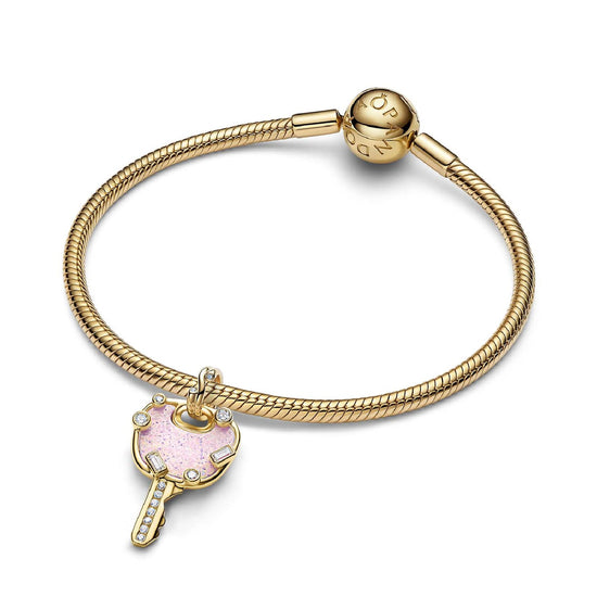 Charm Pandora Moments placcatura oro 14k chiave rosa e zirconi MISURA UNICA