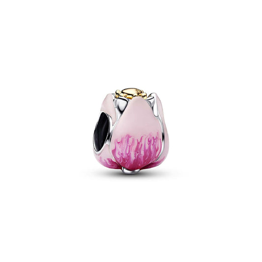Charm Pandora a forma di tulipano color rosa e dettagli oro MISURA UNICA