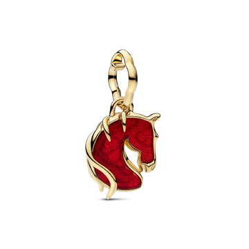 Charm pendente Pandora in vetro di Murano rosso con cavallo MISURA UNICA