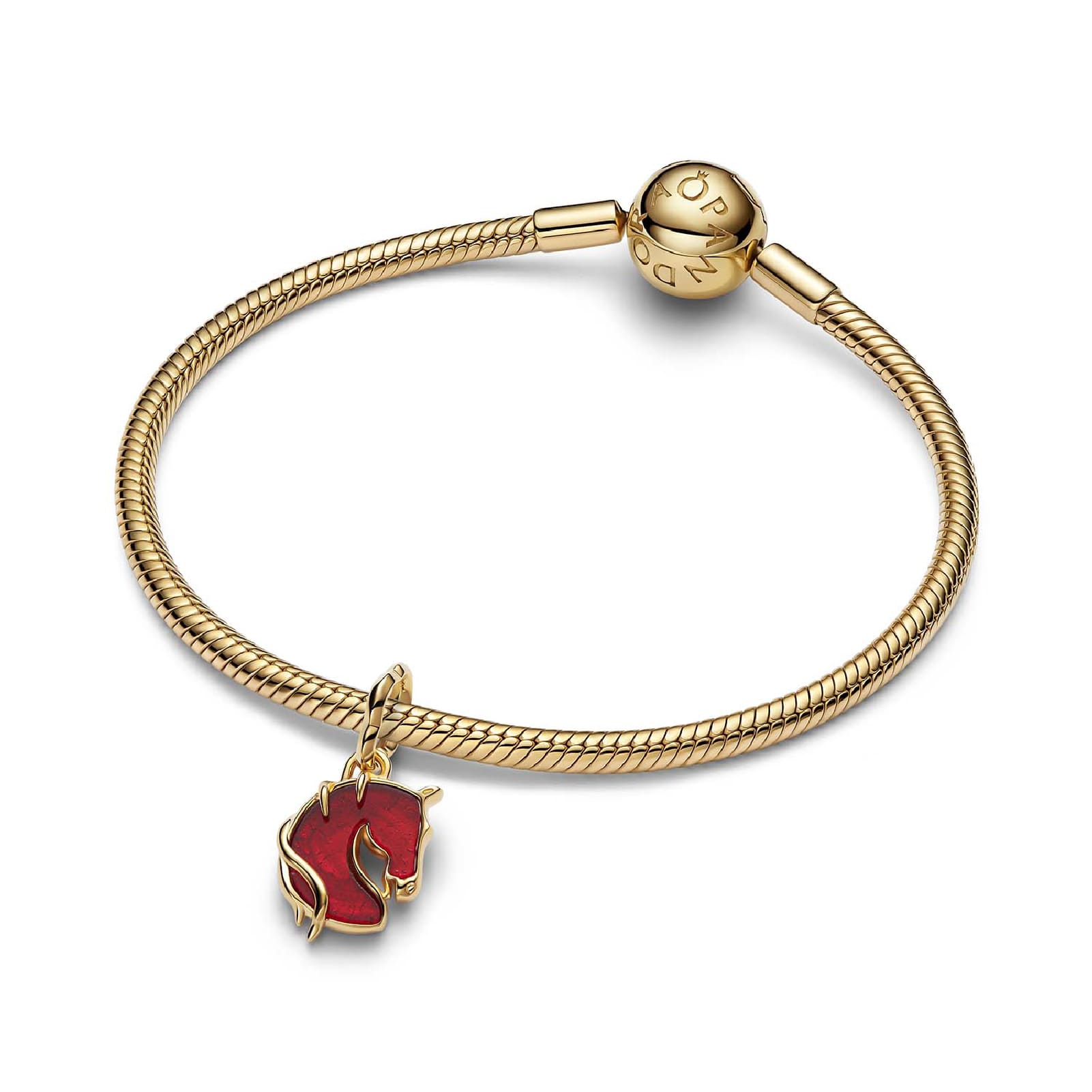 Charm pendente Pandora in vetro di Murano rosso con cavallo MISURA UNICA